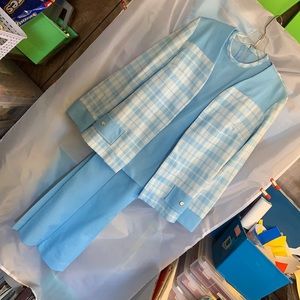 Polyester retro blue polka dot outfit